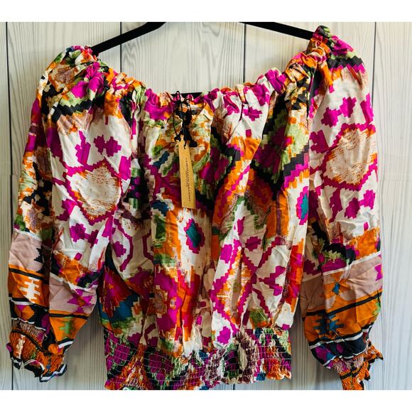 Christian Siriano Cropped  Blouse Women M Medium  Pink/Orange Geometric Funky - Picture 1 of 8